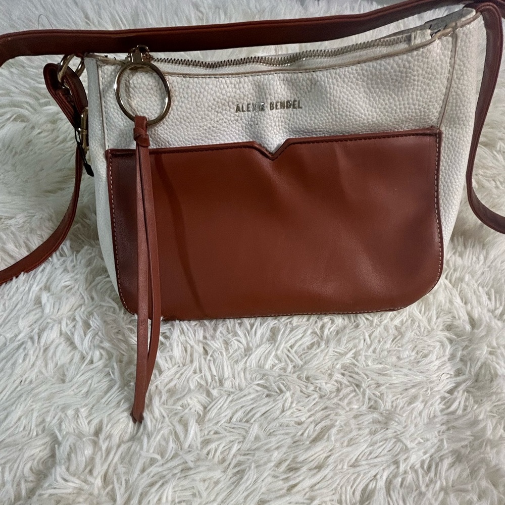 Alexis Bendel White and Brown Crossbody Bag
